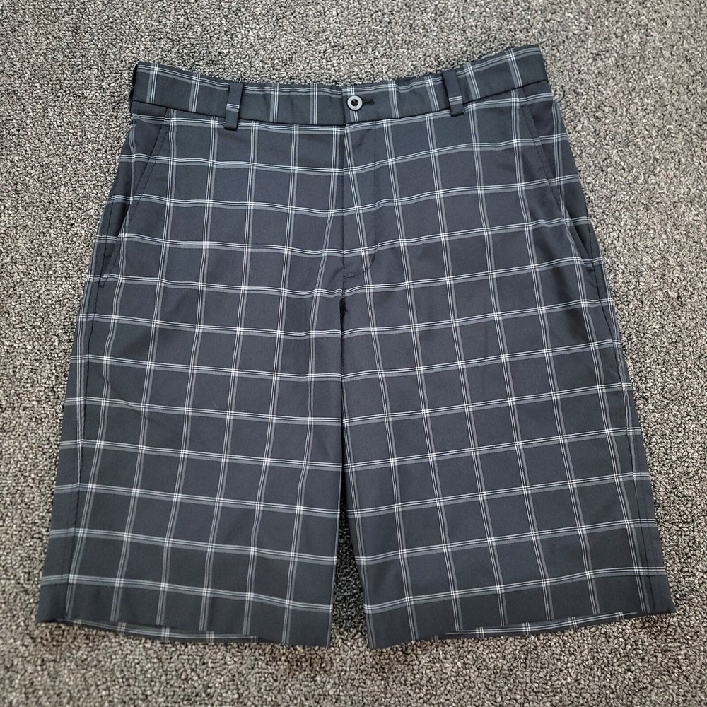Nike Golf Shorts Mens 32 Black Plaid Flat Front Performance Chino Sports 10"
